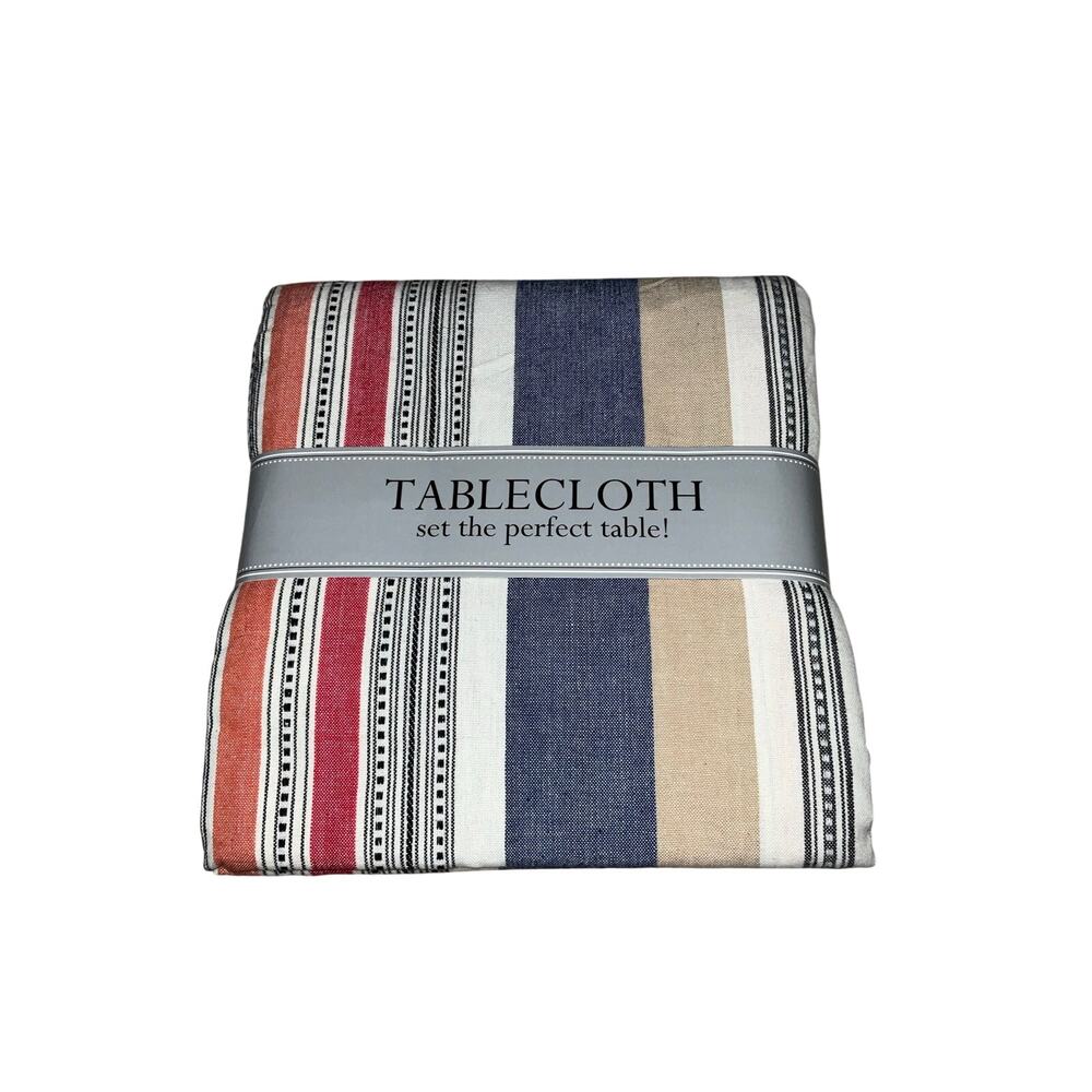 Warm Stripe Multicolor Tablecloth Blue Red Orange Khaki Size 60x84